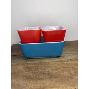 Pyrex Primary Colors 3 Pc Refrigerator Dishes 501 502 Vintage No Lids Red Blue